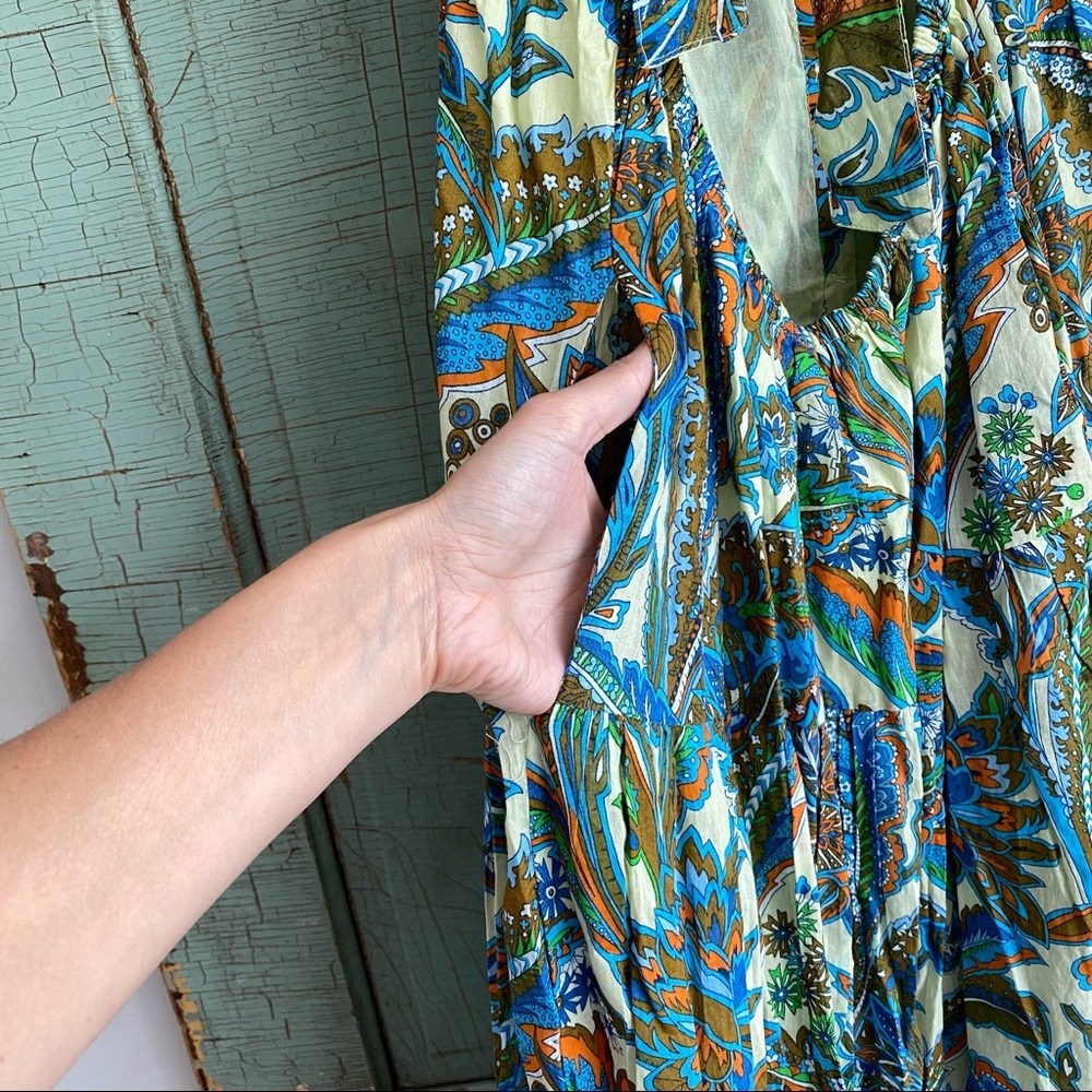 NWT House of Harlow Boho Floral Blue Ivory V-neck Maxi Dress - Picture 10 of 17